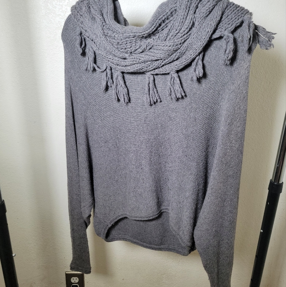BCBG Max Azria Fringe Cowl Neck Knit Sweater